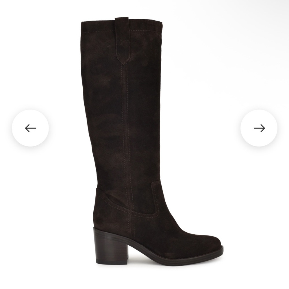 Nine West Hecee Block Heel Suede Leather Elegant Brown Knee-High Women's Boots
